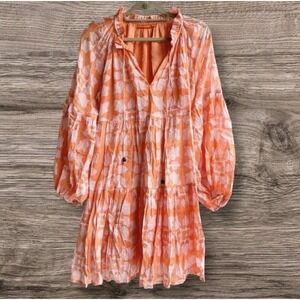 Tuckernuck Oliphant Tigerlily Dress Balloon Sleeves Orange Cotton Womens Sz XS